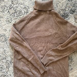 Brown Ribbed Turtleneck Sweater